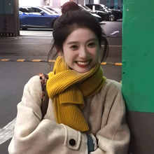 显白姜黄色针织毛线围巾女韩版百搭秋冬氛围感防寒保暖高级感围脖