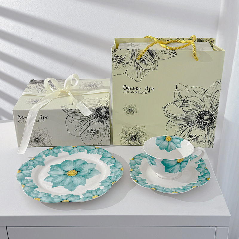 Taza de café y platillo Juego de cerámica Té de la tarde Hogar de alta gama Estilo pastoral Cerámica Taza de café Plato de punto Plato
