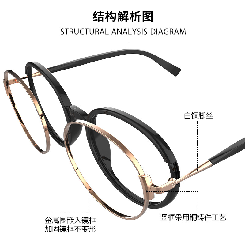 TJ881 marco redondo retro anti-azul gafas de luz de moda de las mujeres gafas lisas de alta calidad Internet celebridad mismo marco de gafas de miopía