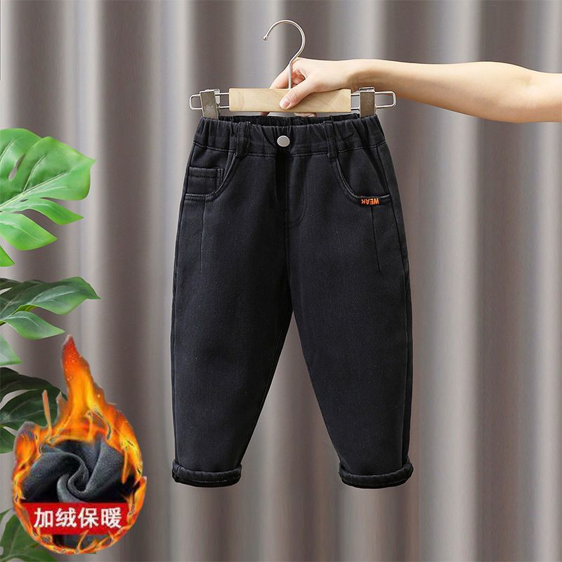 儿童加绒裤子冬季新款一体绒外穿洋气秋冬款宝宝牛仔裤加厚长裤子