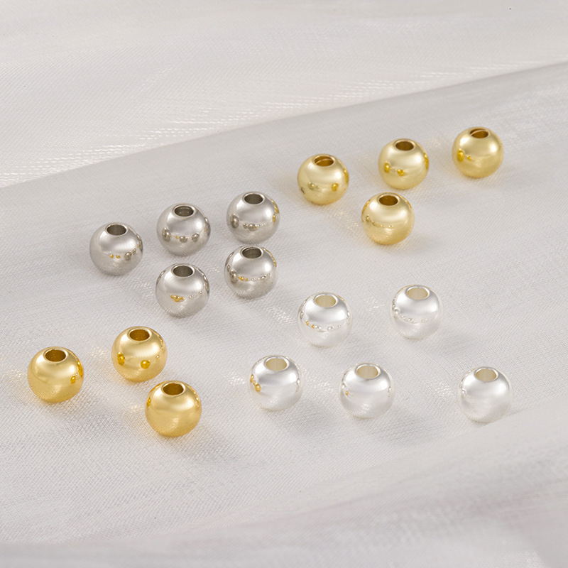 Color-Preserving 18K Gold-Covered Loose Beads Plated with Real White Gold Separated Beads Silver Beads DIY Handmade Beaded Jewelry Accessories Beads