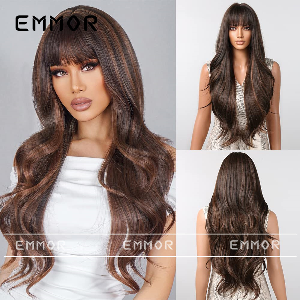 Estilo europeo y americano estilo clásico peluca para las mujeres nuevo estilo flequillo Pelo Largo fuera rizado temperamento moda todo superior fibra química peluca