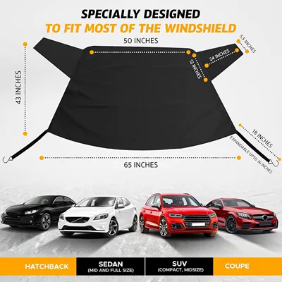 Car Snow Cover Front Windshield Snowproof Car Cover 600D Oxford Cloth Winter Windshield Rear Car Cover Anti-Frost