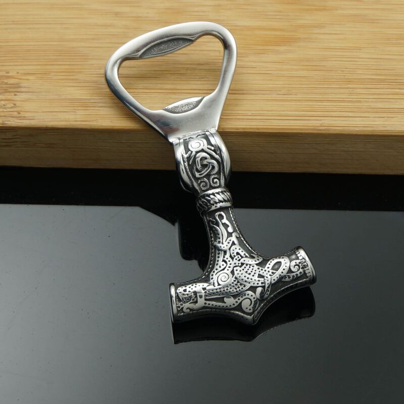 Nordic Viking 316L Stainless Steel Thor Hammer Mjolnir Key Chain Scandinavian Bottle Opener