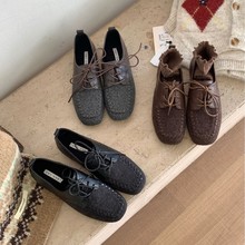 4CM跟高复古勃肯鞋单鞋女2025秋季新款圆头系带平底舒适百搭