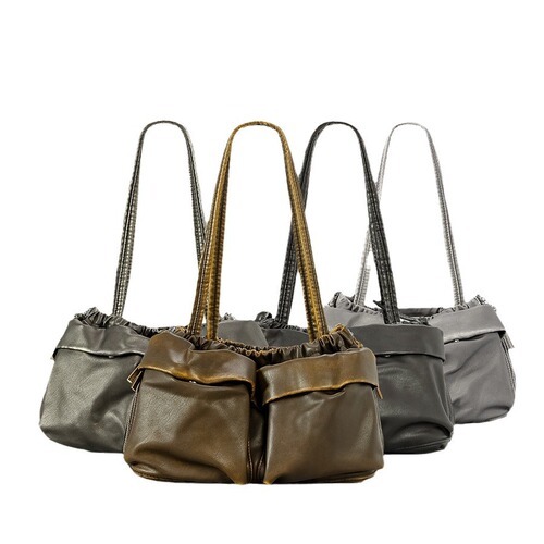 Large Capacity Multi-Pocket Crossbody Bag for Women, Vintage Distressed Color Soft Leather Motorbike Bag, Unique Creased Tote Bag, Cross-Border