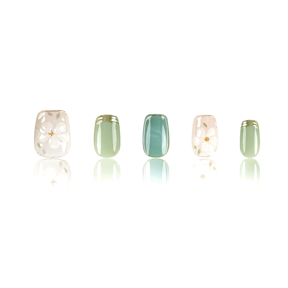 10 piezas de frutas de hielo verde camellia de uñas parche de uñas fresco pequeño parche de uñas de fototerapia hecha a mano de la uña francesa