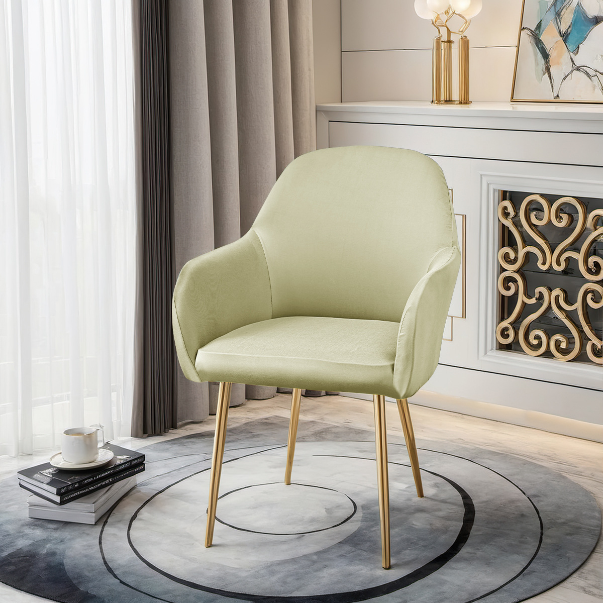 Transfronterizo 75D seda de leche impermeable nueva cubierta de silla curva reposabrazos altos cubierta de silla elástica de forma especial cubierta de silla de comedor de hotel TEMU