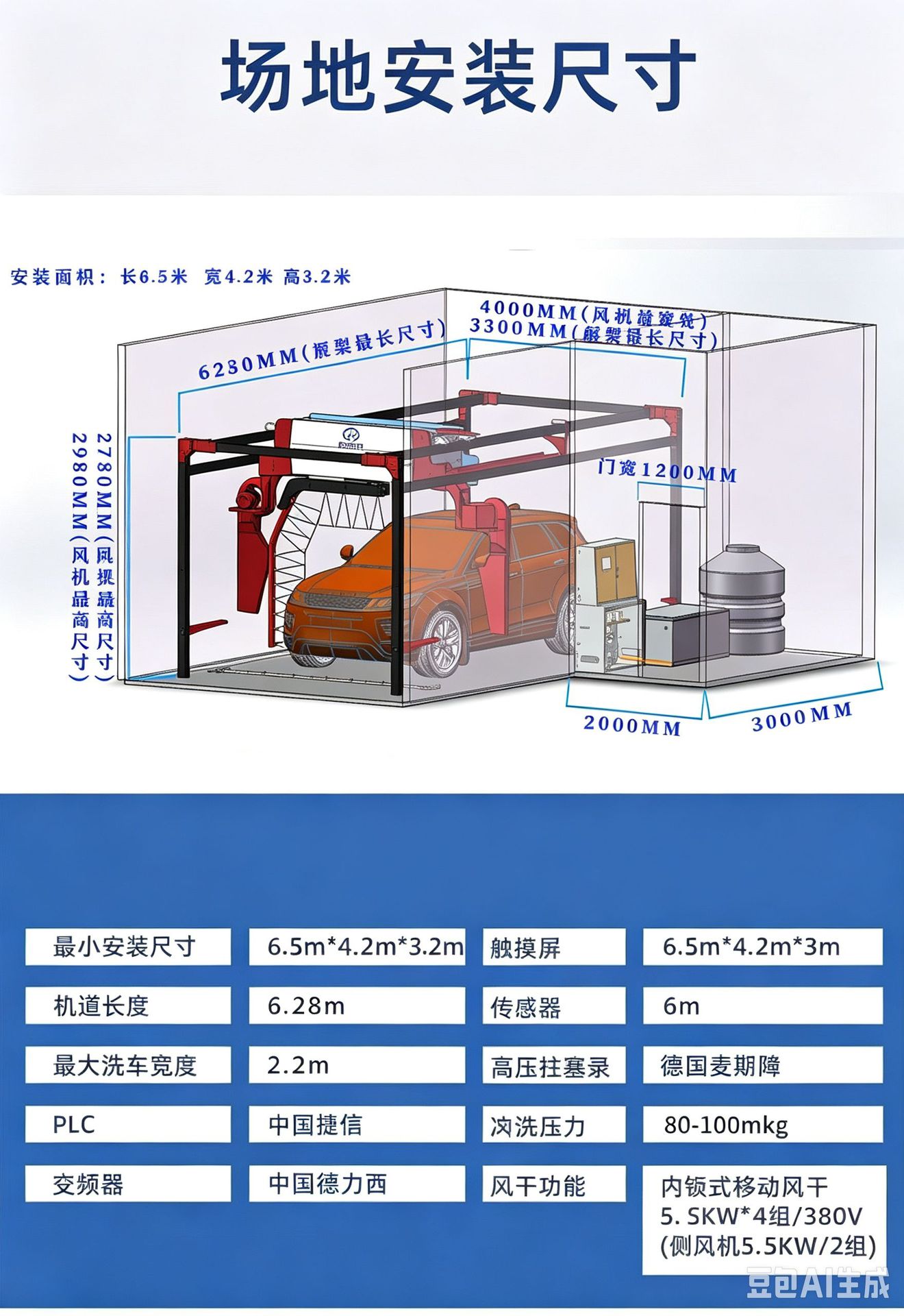Large Commercial Car Wash Machine Manufacturer Fully Automatic Car Washer with No Dead Ends 360 ° Rotating Six-Blade Fan for Cross-Border Trade