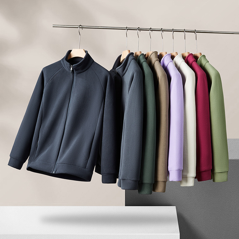 Spring and Autumn Men's and Women's Zipper Cardigan Sweater Men's Vertical Collar Polar Fleece Solid Color Casual Jacket Autumn and Winter Couple Fleece Jacket