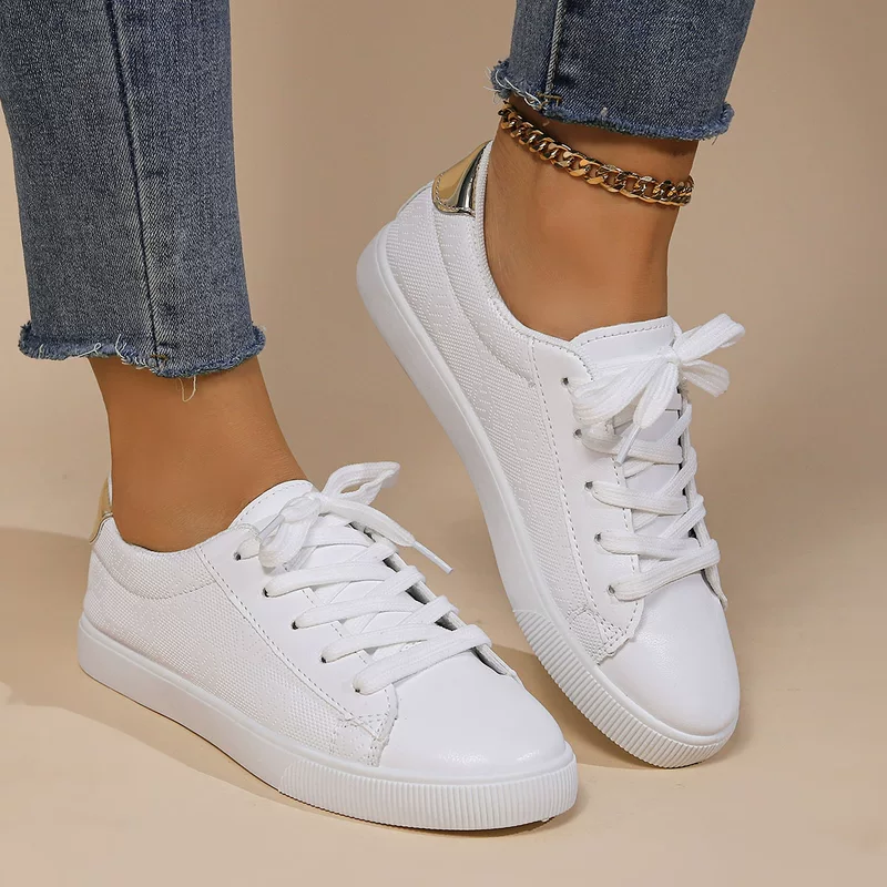 White shoes, non-slip footwear, sports shoes for leisure, trend of season, soft sole, for running, plus size