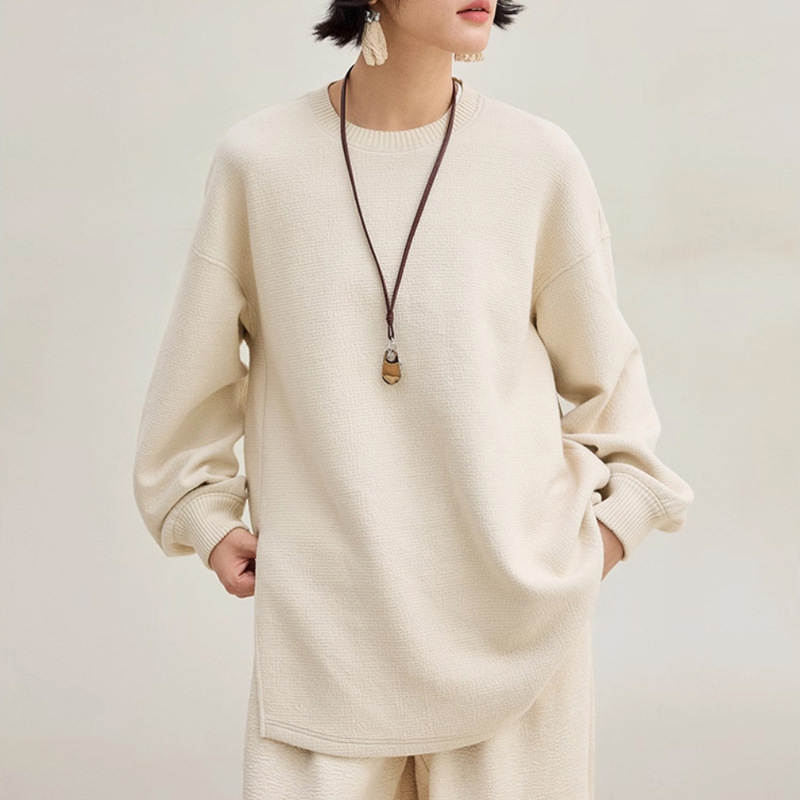 Autumn New Fluffy Soft Air Layer Comfortable Q-Elastic Round Neck Long-Sleeved Mid-Length Pullover Sweatshirt Autumn New Fluffy Soft Air Layer Comfortable Q-Elastic Round Neck Long-Sleeved Mid-Length Pullover Sweatshirt