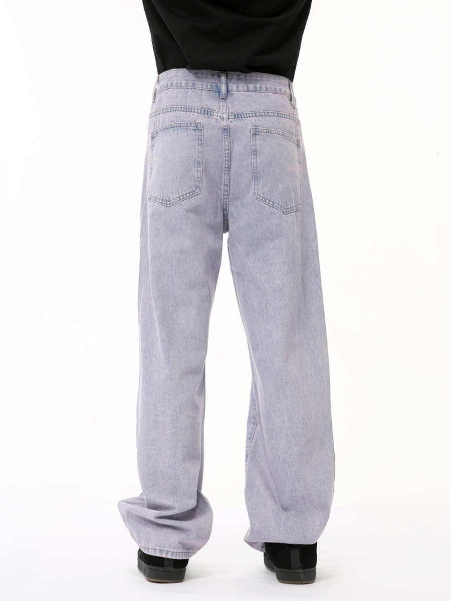 MTLCLOTHES Hombres| 2024 verano nuevo estilo americano de alta calle púrpura claro rectas sueltas jeans lavado con agua