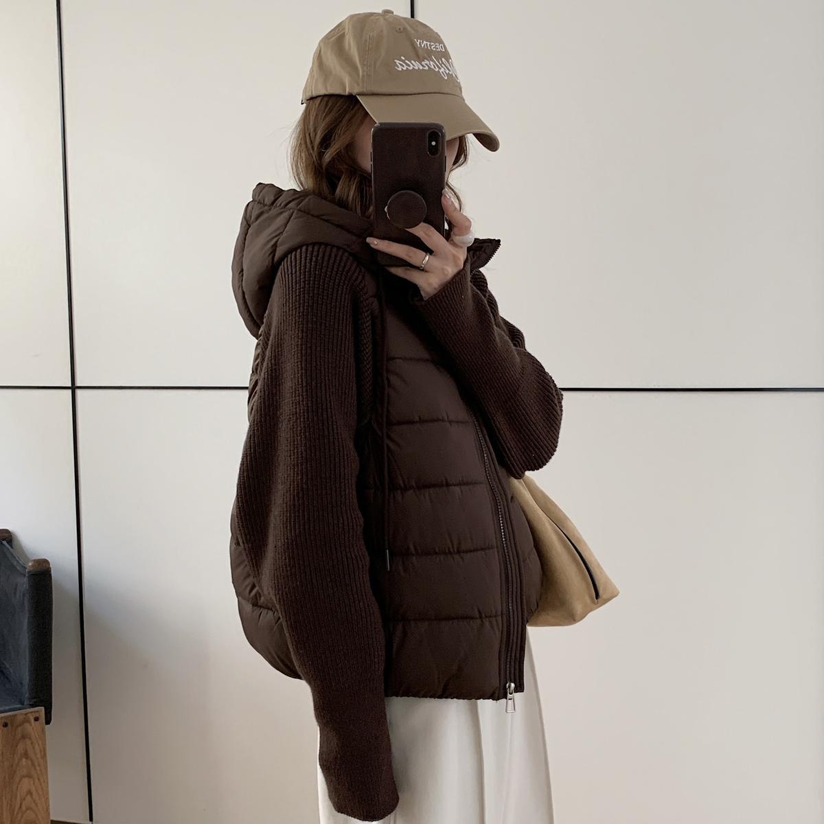 2025 invierno nuevo hombre pequeño casual de algodón con capuzas coreana abrigo corto falso de dos piezas de algodón de manga de empalme