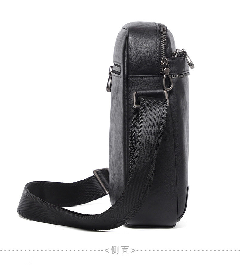 Túi đeo chéo nam da bò lớp đầu, túi đeo vai mở rộng đựng máy tính bảng 9 inch — Màu đen chi tiết 14