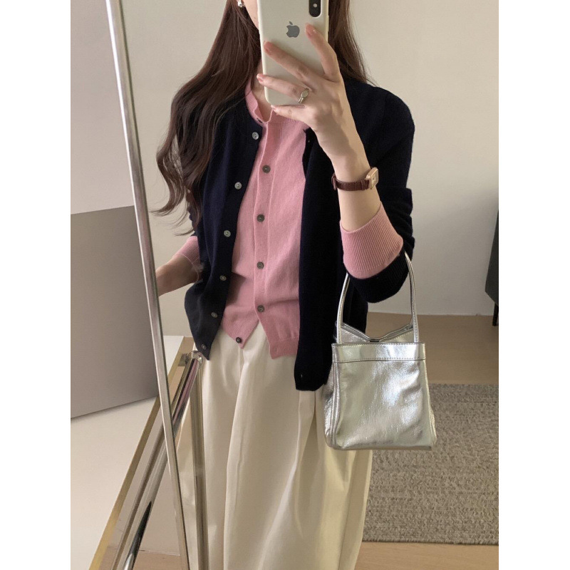 Kaning College Style Fake Two-Piece Knitted Cardigan 2026 Autumn and Winter New Korean Style High-End Sweater Outerwear