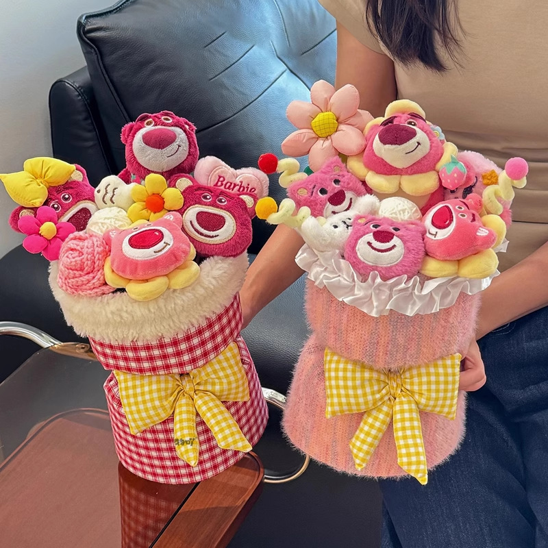 可爱草莓熊玩偶花束成品毛绒公仔手捧花生日礼物送女朋友闺蜜七夕|undefined