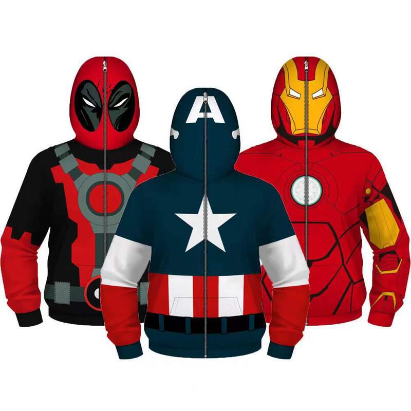 Amazon Hot Sale Superhero 3D Printed Sweatshirt Iron Man Spider Man Hoodie Autumn/Winter Trendy Coat
