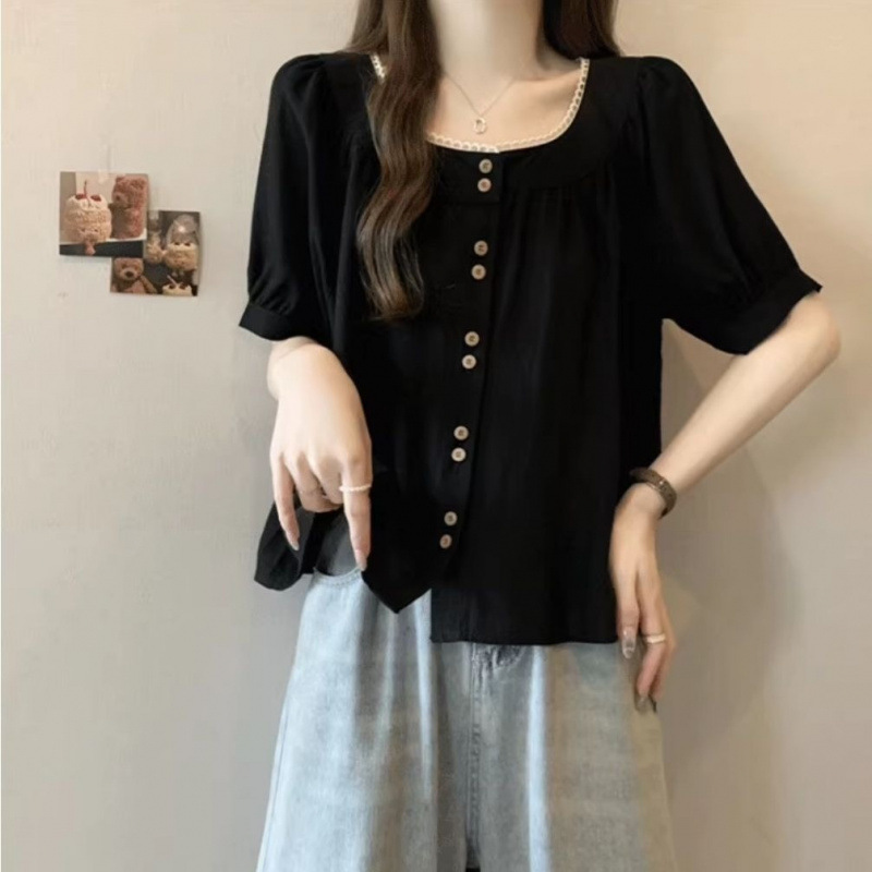 プラスサイズの女性のお腹カバー右肩痩身半袖シャツ女性の夏の少し太い mm 多用途ルーズベビードールトップ|undefined