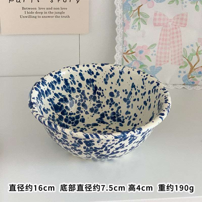 レトロエナメル墨かけ食器韓国ins風朝食パン皿ヨーグルト穀物ボウルマグカップ皿セット|undefined