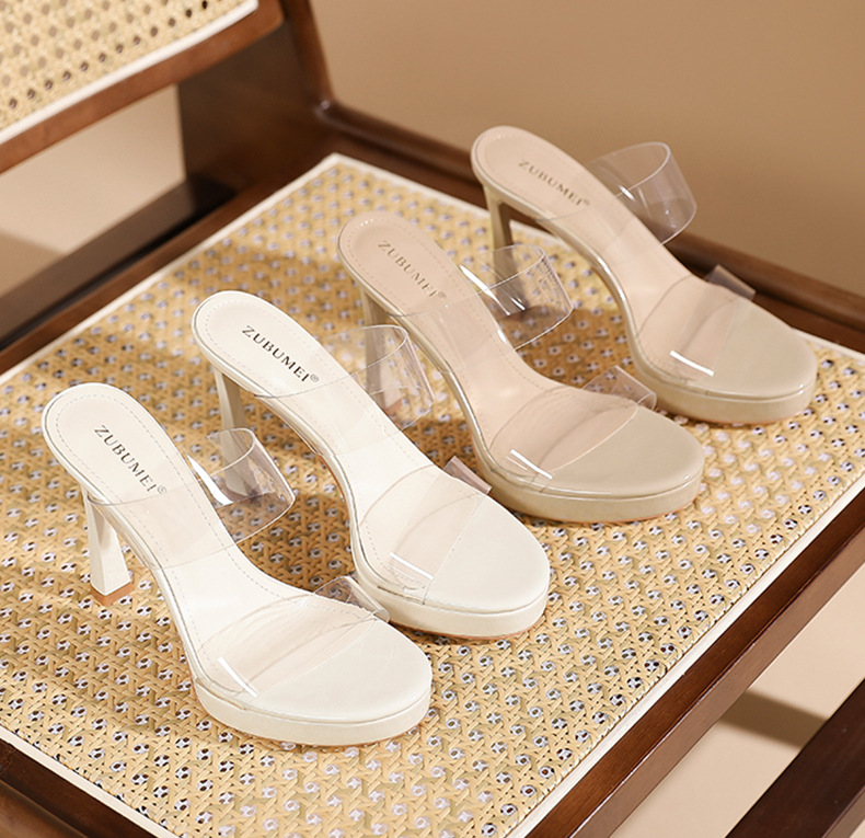 Sandal cao gót nữ quai một dây trong suốt, mũi hở, gót nhọn 9 cm, đế platform — Da-9cm chi tiết 9