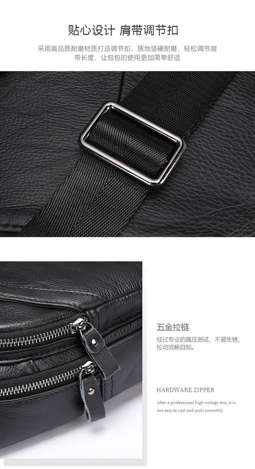 Túi đeo chéo nam da bò thật kiểu mới, túi đeo trước ngực đa ngăn 17×5×30,5 cm — Cà phê nâu, cỡ nhỏ, Đen, Nhỏ, Màu đen, 707 màu đen chi tiết 25