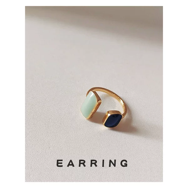 Elegant Blue Drop Glaze Open Ring Simple Finger Ring Women's All-match Fashion Sweet Internet Celebrant Jewelry Factory Supply