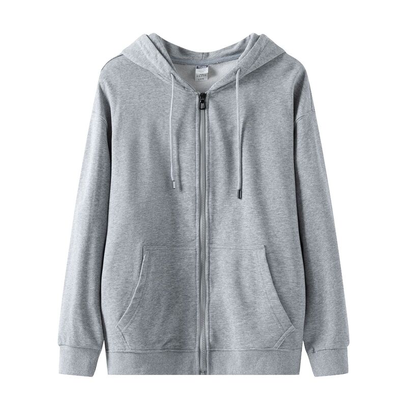 300g Zippered Cotton Hooded Sweatshirt with Dropped Shoulders, Casual Solid Color, Autumn and Winter Custom DIY Printed Pattern Logo Class Uniform