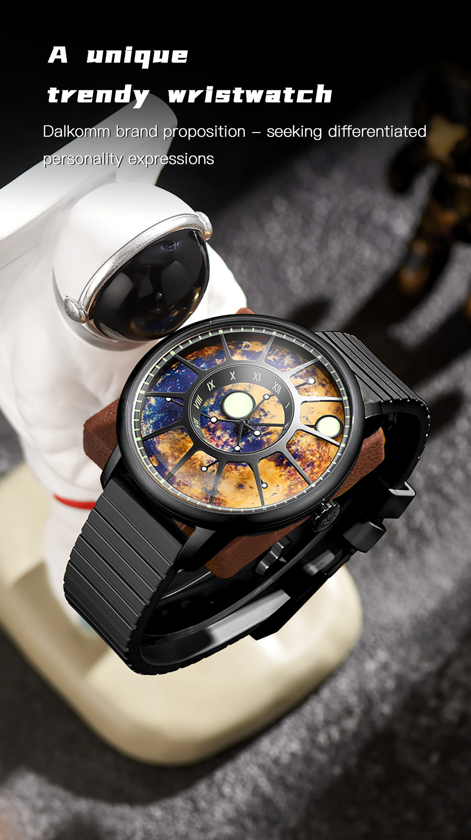 Đồng hồ nam automatic cơ khí chống nước G7008 — Dây đeo cà phê đen, Vỏ đen Mặt đỏ Đai đen, Vàng Shell đỏ mặt dải, Blue Shell Blue mặt dải màu xanh chi tiết 4