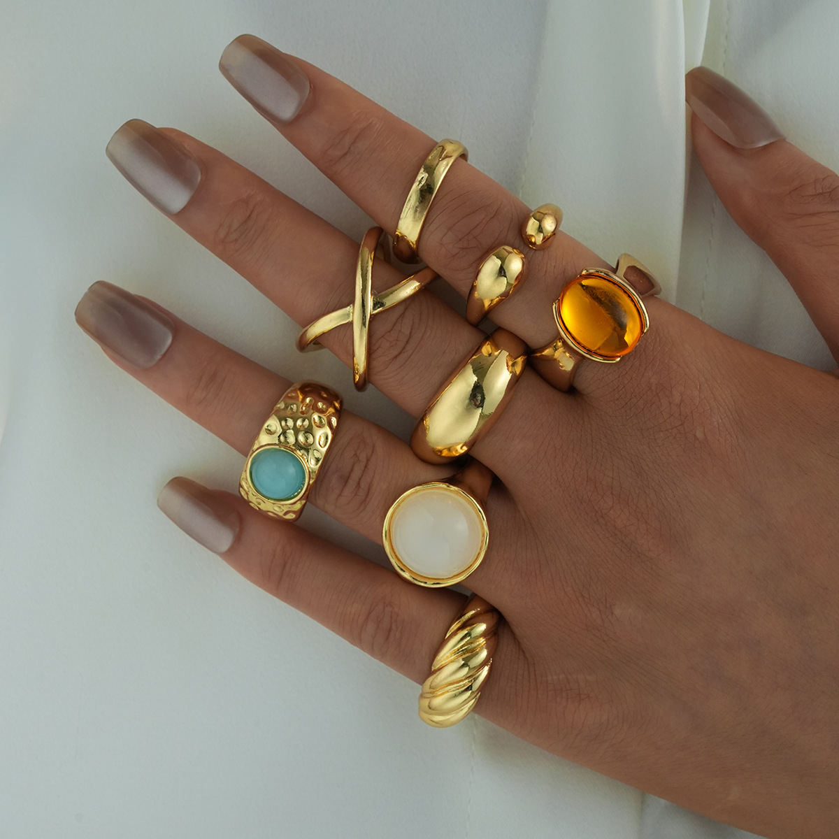 Stackable Ring Set For Women 8-piece Vintage Bohemian Style Rings_voghion.com