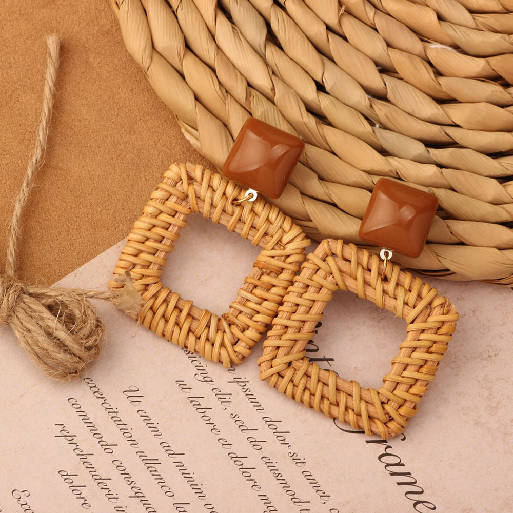 7g Weight 304 Stainless Steel Ear Needle Material Drop Earrings, Ear Studs Classification 1 Pair Quantity Daily Occasion Wood, Straw Material Geometric Pattern All Seasons Season Women's Gender Streetwear Style 1 Pair Streetwear Geometric Wood Straw Drop Earrings Ear Studs 6