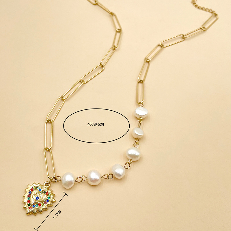Retro Heart Shape Stainless Steel Pearl Titanium Steel Plating Inlay Zircon Pendant Necklace 1 Piece