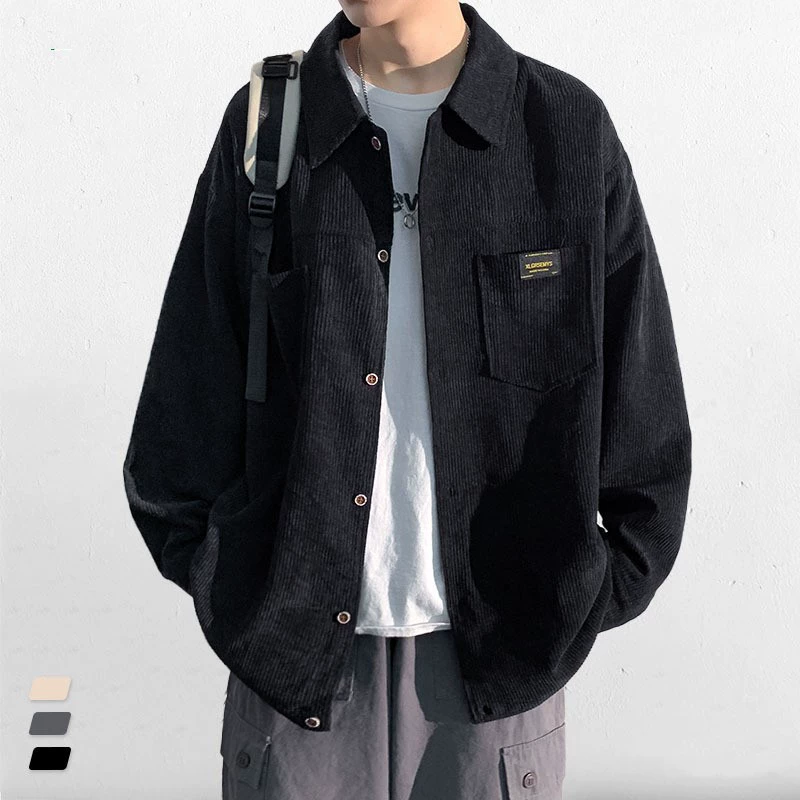 Гонконгский ветер свободная куртка с отворотом наружная рубашка вельветовая рубашка с длинными рукавами для мужчин 2025 осень-зима свободная