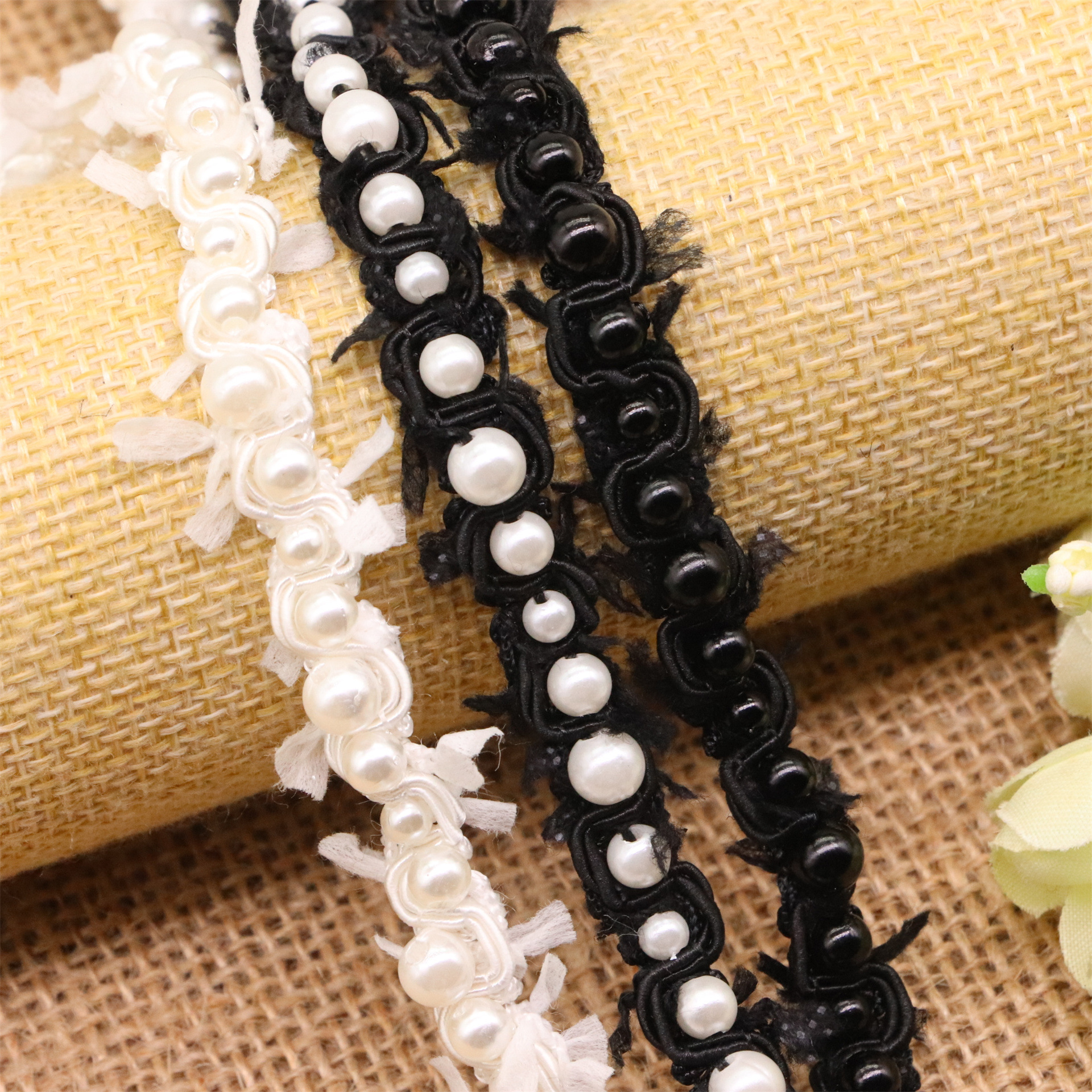 1cm蝴蝶纱手工大小珍珠花边 diy小香风服装外套领口门襟装饰辅料