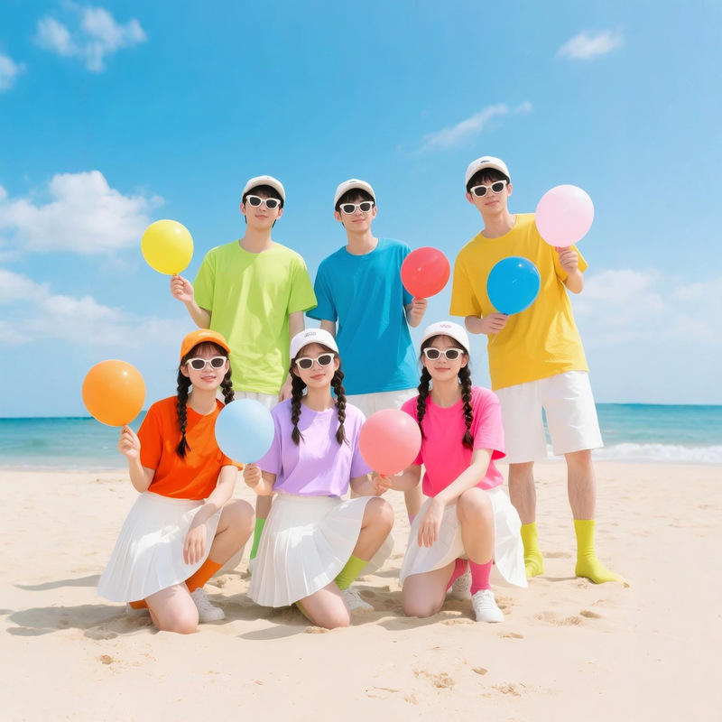 Colorful T-Shirts, Short-Sleeved Student Class Uniforms, Male and Female Bestie Outfits, Bridesmaid Team Round-Neck Graduation Performance Suits