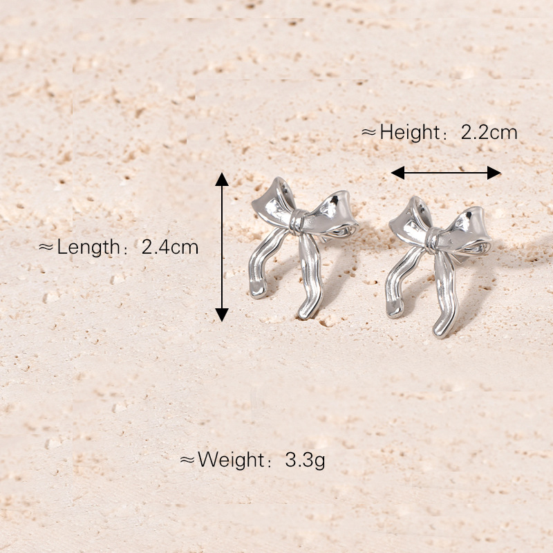 Ear Studs Classification 1 Pair Sweet Bow Knot Titanium Steel 18K Gold Plated Ear Studs