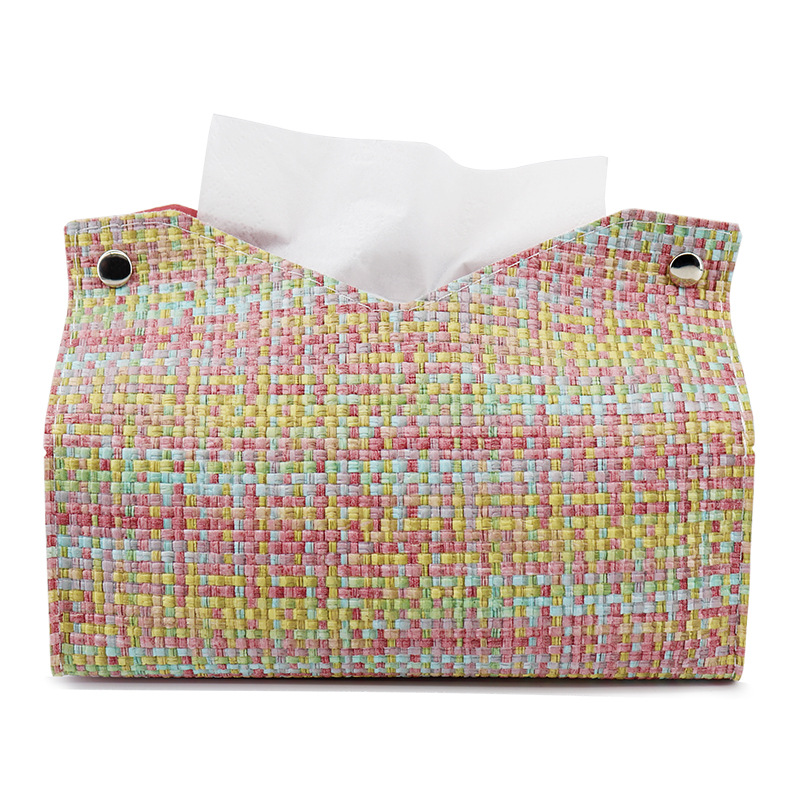 Caja de pañuelos de colores Sala de estar Dormitorio PU Caja de dibujo de cuero Servilleta de hotel Caja de dibujo de papel Bolsa de pañuelos de coche