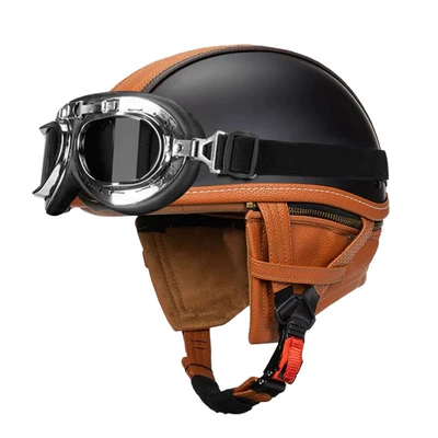 Motosiklet kaskı (dəbilqə) — Handmade Leather Helmet - matte-black-orange-peel-silver-frame-mirror-s