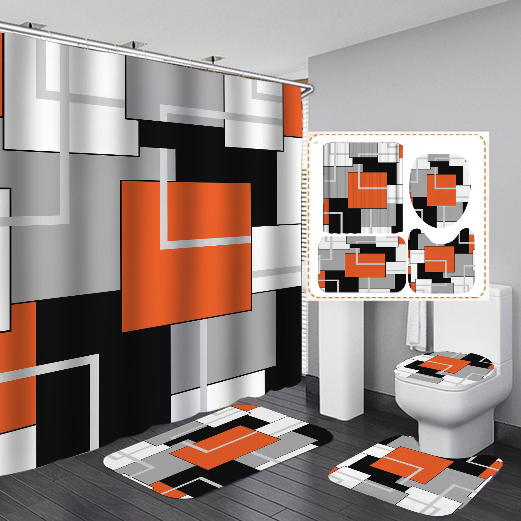 Comercio electrónico transfronterizo 3D Impresión digital impermeable poliéster americano rayas Hotel baño partición ducha cortina fábrica suministro directo