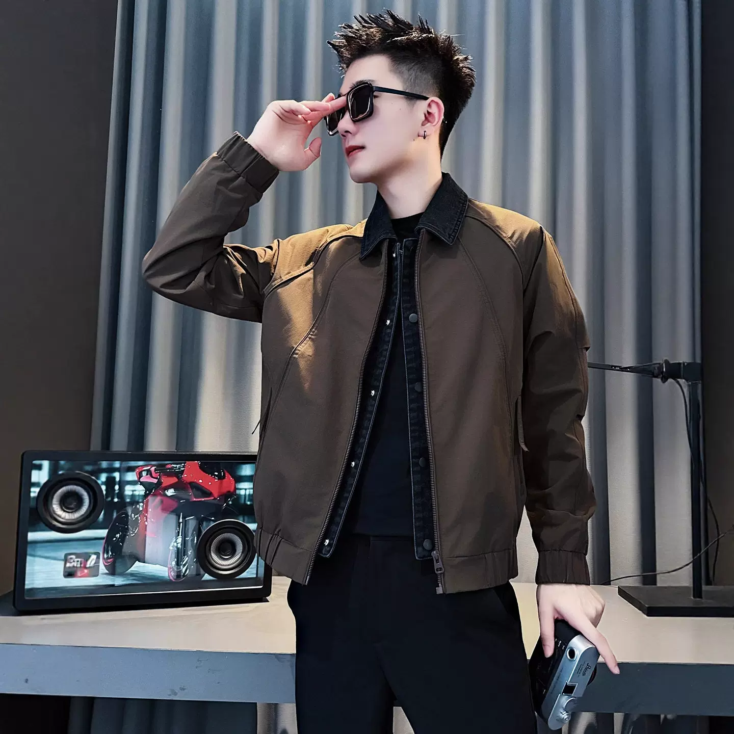 百搭翻领夹克男秋装2025秋季男士潮牌休闲百搭帅气长袖外套上衣