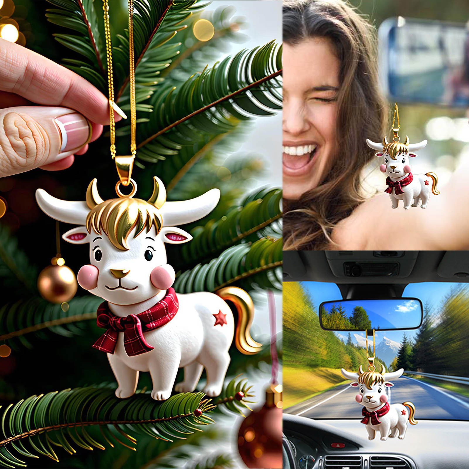 Transfronteriza nueva bufanda Linda vaca colgante de Navidad decoración del coche colgante árbol de Navidad acrílico colgante plano