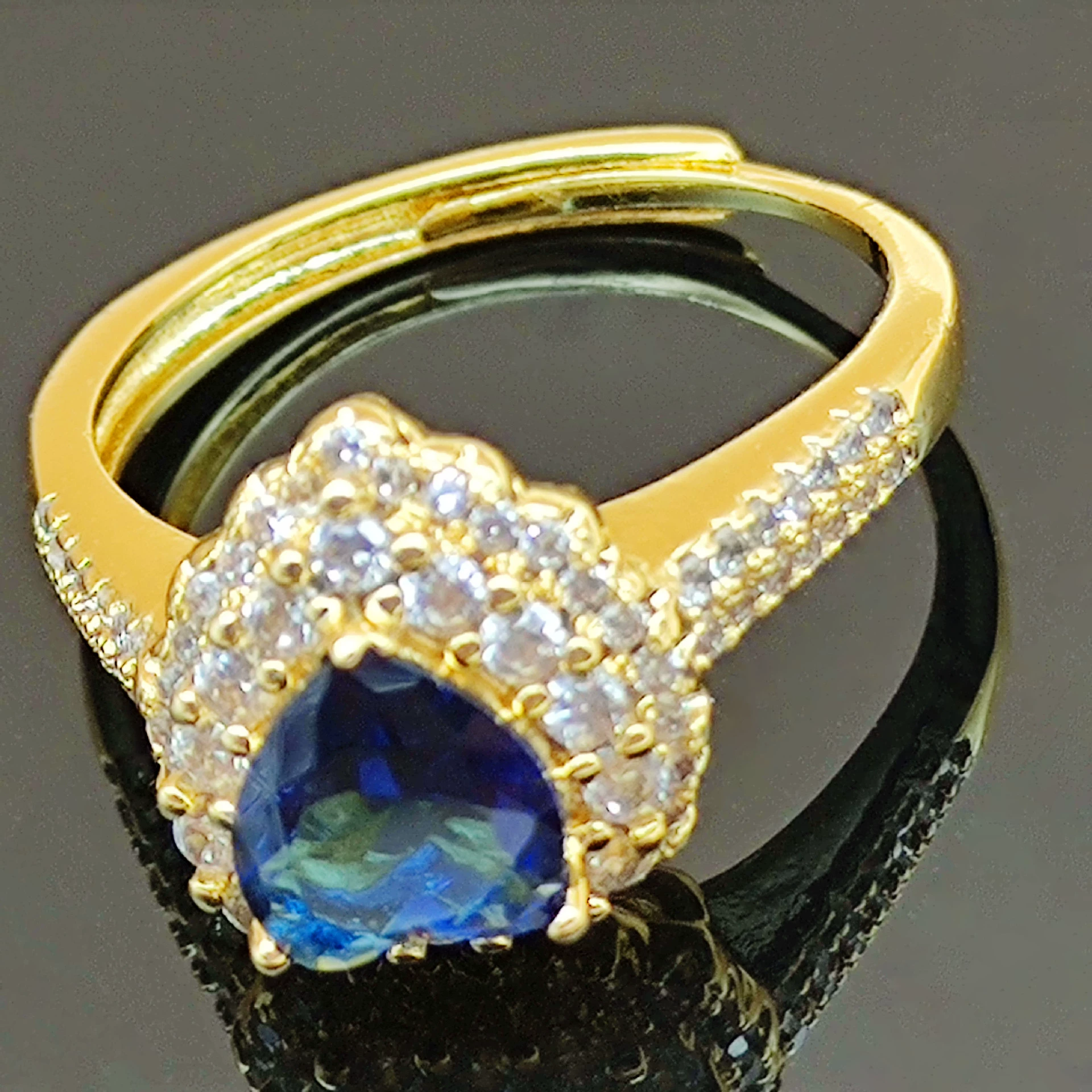 «(Cross-border trading), sapphire ring with stone, copper jewelry, European style, micro incrustation, (Physicals)»