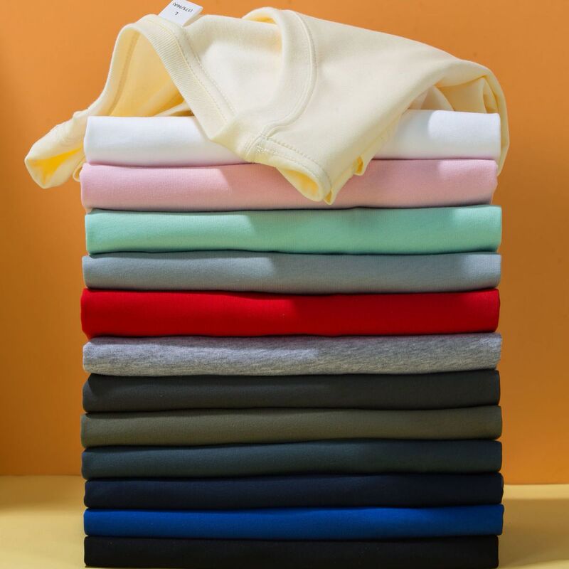 40-Count Double Yarn 220g Pure Cotton Men's Oversized Drop Shoulder Loose Casual Non-Deformable Crew Neck Short-Sleeve Top T-Shirt