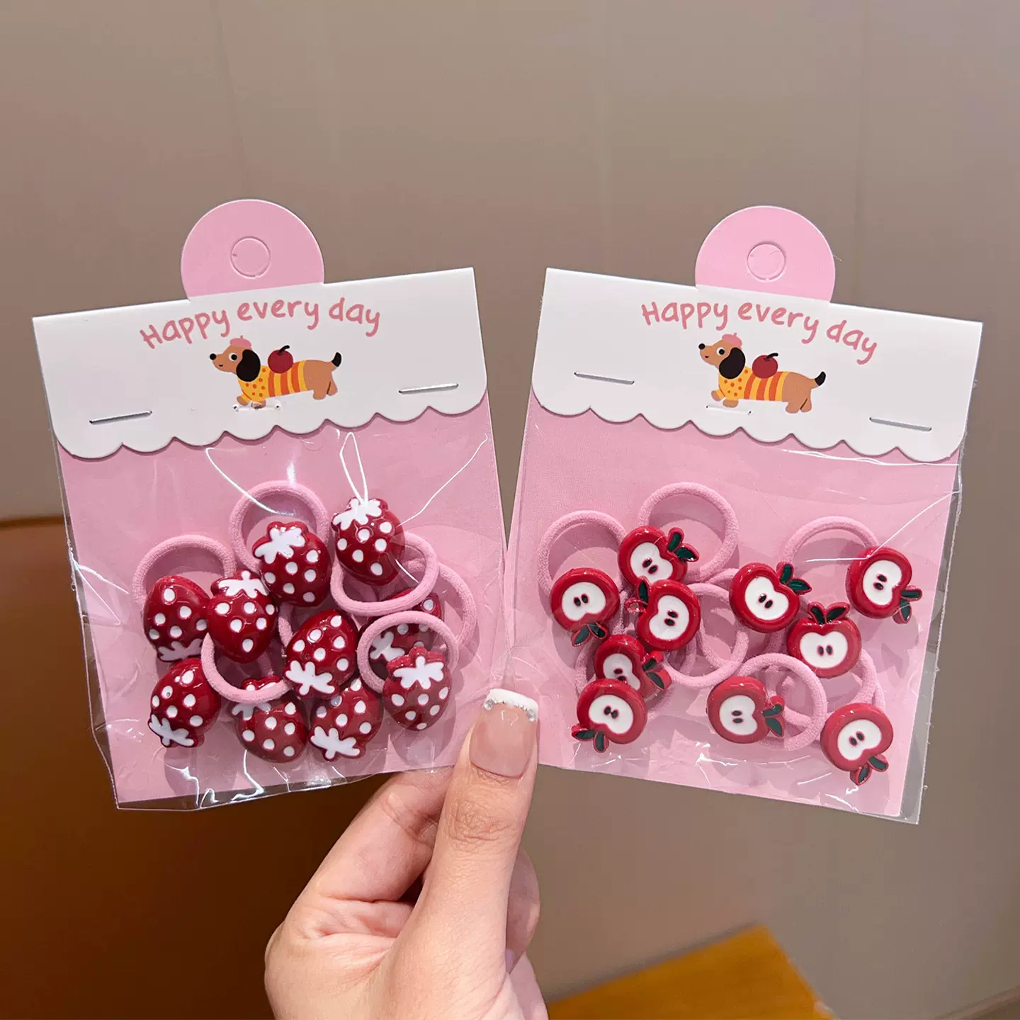 儿童拇指发圈可爱卡通苹果发绳女童宝宝扎头发皮筋不伤发发饰批发