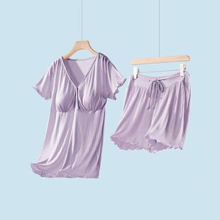 Pit cross short sleeve shorts suit bra-free plus size home confinement clothes maternity clothes summer nursing clothes
