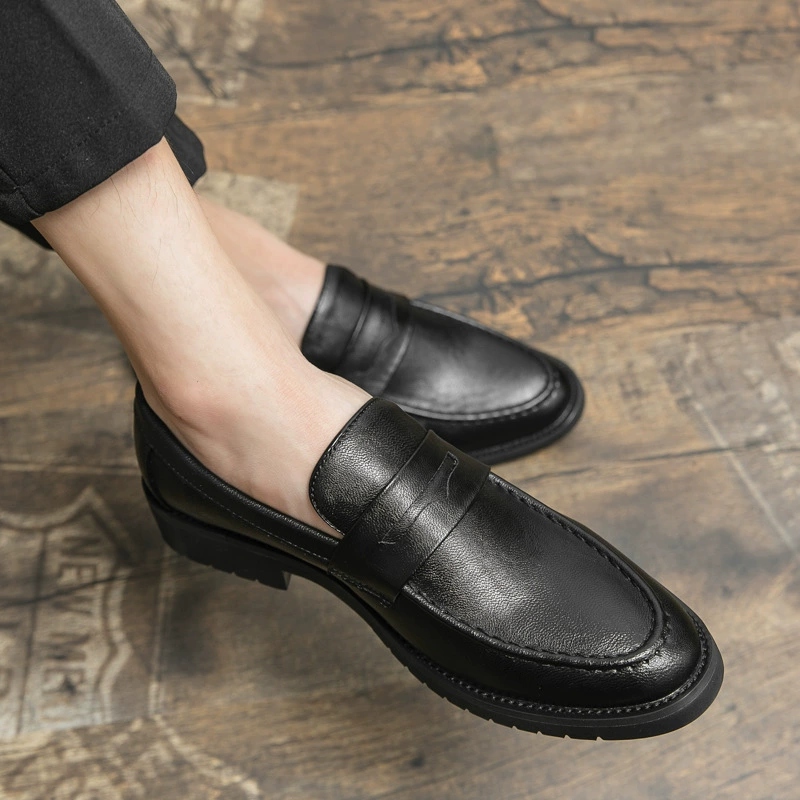 Мужская кожаная обувь 2022, весна и осень, новые британские Лоферы без шнуровки в стиле ретро с круглым носком, ленивая повседневная мужская обувь