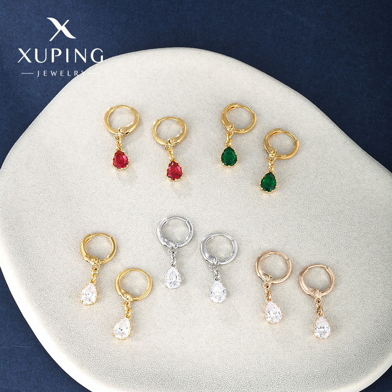 Pendientes de gota de agua de moda europea y americana de Xuping Jewelry, serie de piedras preciosas simples, pendientes vintage de aleación, venta al por mayor para mujeres.