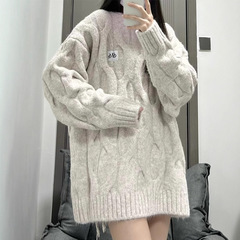 韓系麻花丸首セーター女性秋冬乳fufuゆるい外着怠惰な風が柔らかいモチモチと厚いニット上着