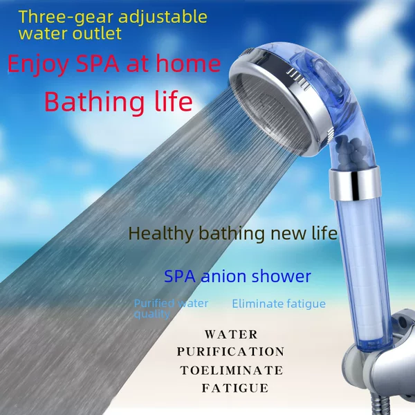 Negative ion three-speed adjustment triple filter booster water-saving nozzle PP cotton shower head handheld removable washable shower