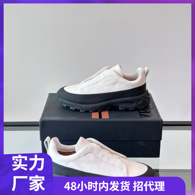 新款Zz男士休闲鞋反牛绒运动鞋时尚厚底百搭松紧带脚蹬懒人男鞋|undefined